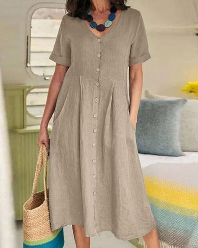NTG Fad Khaki / S Solid Loose Linen Dress