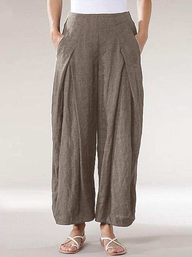 NTG Fad Khaki / S Women's Comfortable Cotton Linen Cropped Straight Casual Wide Leg Pants