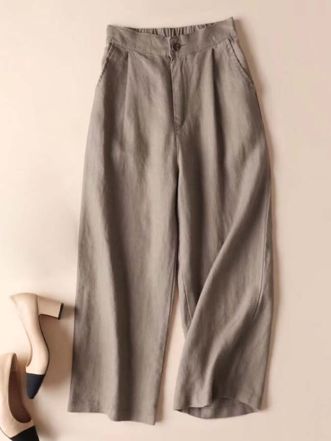 NTG Fad Khaki / S women's cotton linen casual ninth pants