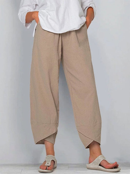 NTG Fad Khaki / S Women's Cotton Linen Simple Loose Casual Ninth Pants