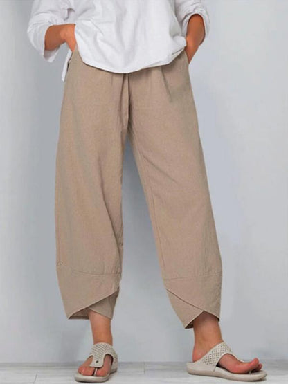 NTG Fad Khaki / S Women's loose cotton elastic waist wide-leg pants