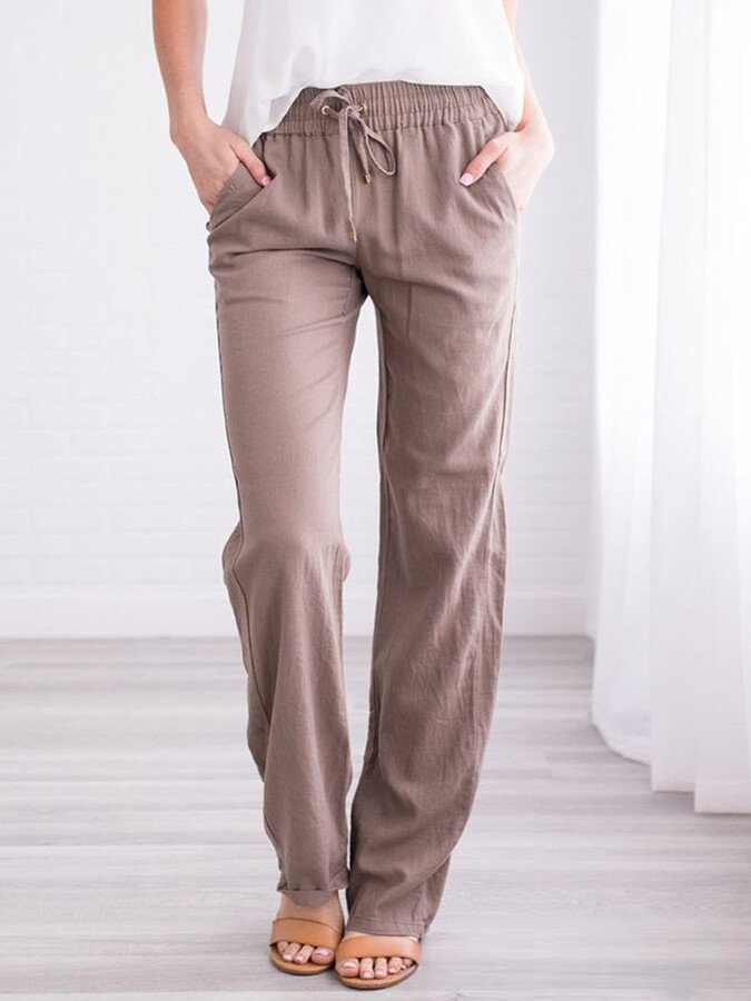 NTG Fad Khaki / S Women's Solid Color Cotton Linen Loose Casual Trousers