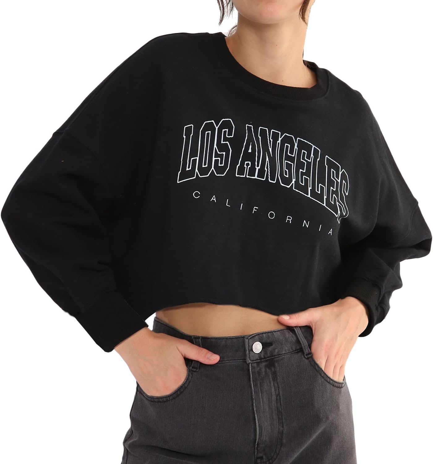 NTG Fad La-black / Small Amazhiyu Women’s Cropped Hoodie Pullover Long Sleeve Crewneck Crop Tops Oversize Fit