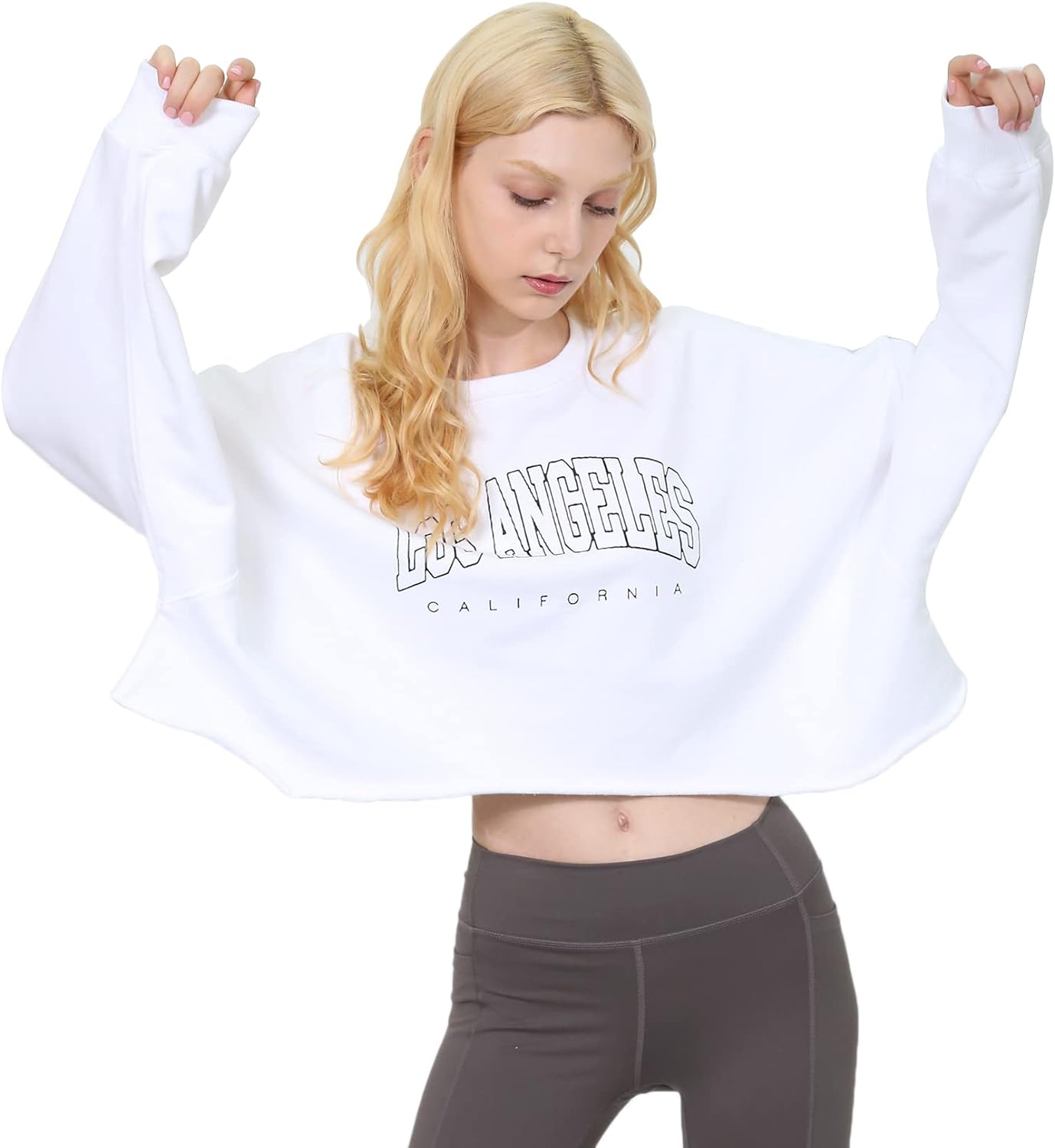 NTG Fad La-white / XX-Large Amazhiyu Women’s Cropped Hoodie Pullover Long Sleeve Crewneck Crop Tops Oversize Fit