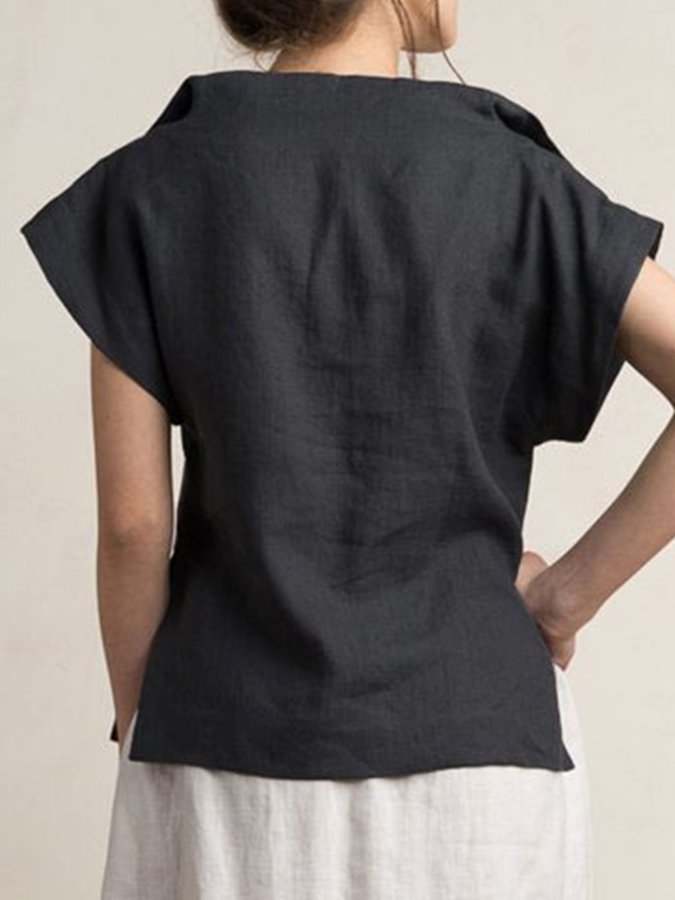 NTG Fad Ladies Cotton Linen V-Neck Simple Shirt
