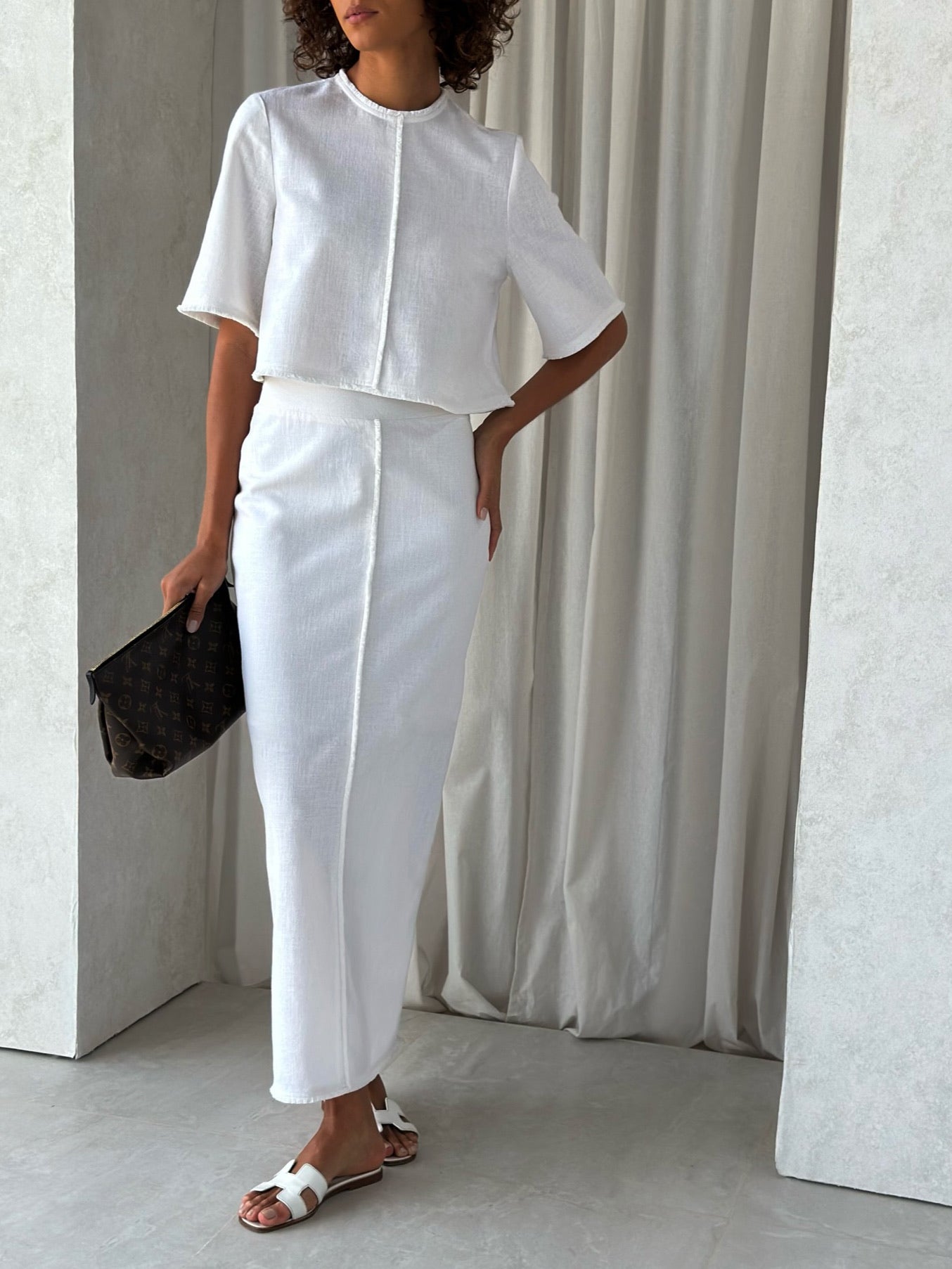 NTG Fad Lana Linen Blend Day Skirt | Ivory White 