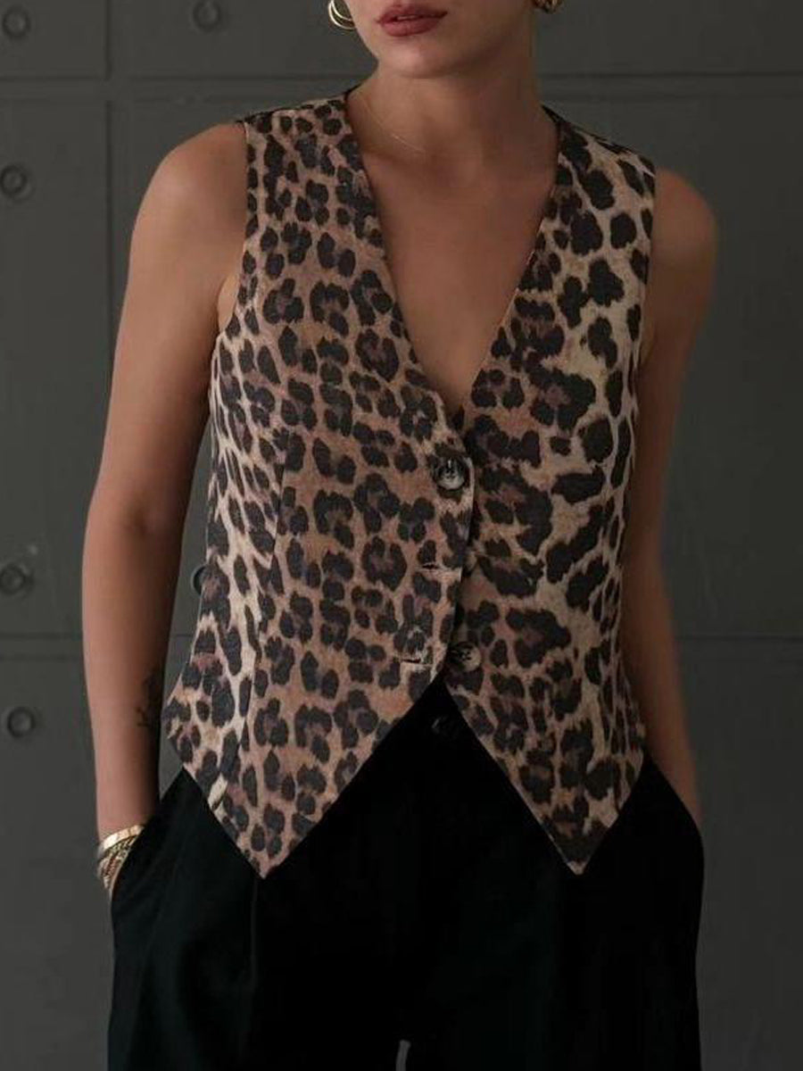 NTG Fad Leopard / S Leopard Sleeveless V-Neck Vests