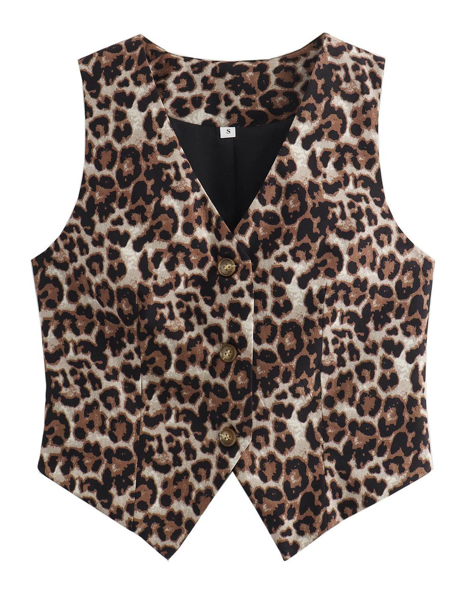 NTG Fad Leopard Sleeveless V-Neck Vests