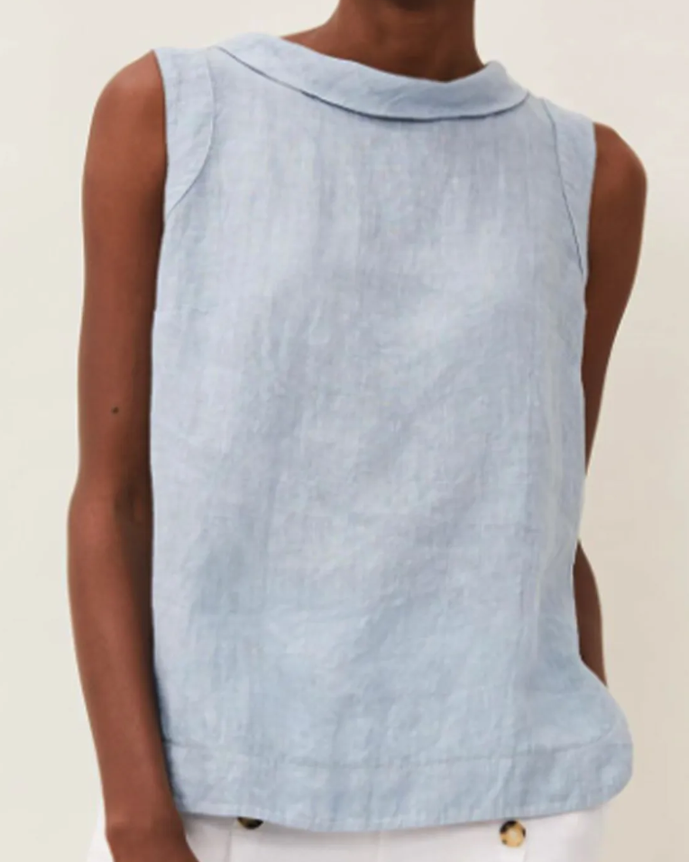 NTG Fad Light Blue / 2XL Linen Short-sleeved Blouse With A Round Neck