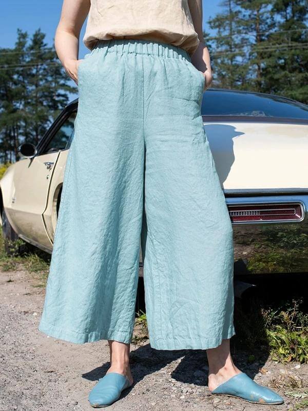 NTG Fad Light blue / S 100% Linen Wide Leg Pants