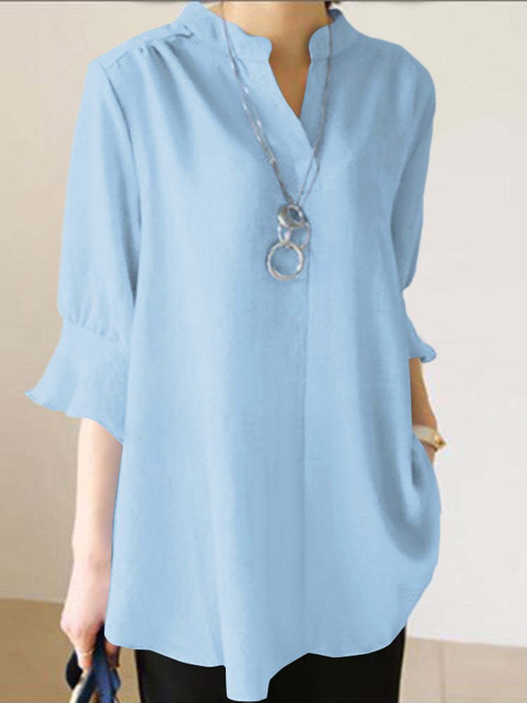 NTG Fad Light Blue / S Women's Casual Elegant Pure Color Cotton Shirt