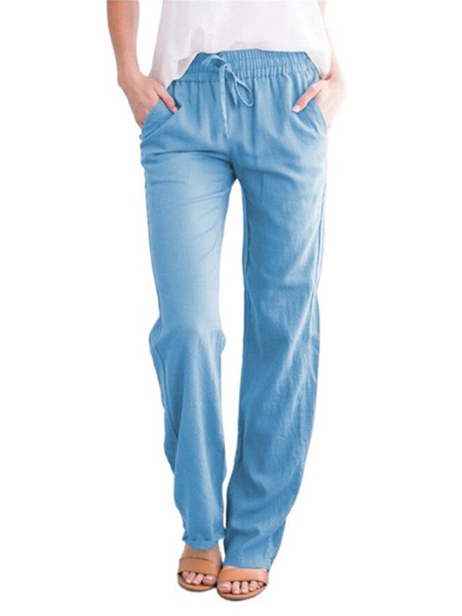 NTG Fad Light Blue / S Women's Solid Color Cotton Linen Loose Casual Trousers