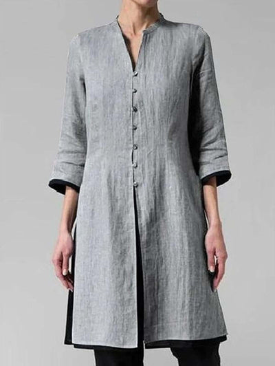 NTG Fad Light Gray / S Solid Color Irregular Cotton and Linen Long Shirt