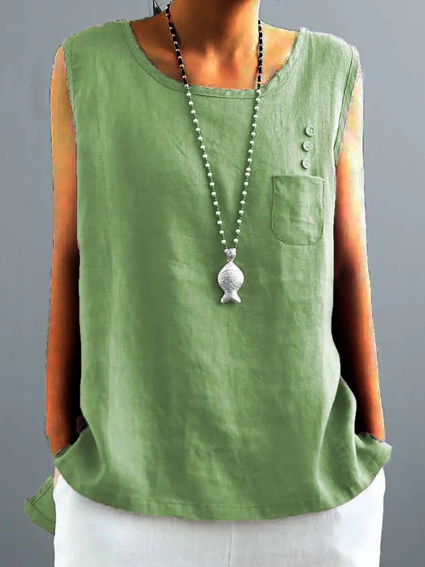 NTG Fad Light Green / L Women's Vintage Cotton Linen Solid  Loose T-shirt