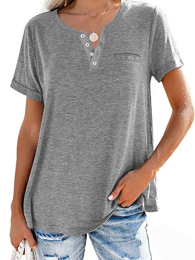 NTG Fad Light Grey / S Fashion Solid Color Pocket Short Sleeve T-Shirt