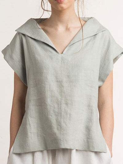 NTG Fad Light Grey / S Ladies Cotton Linen V-Neck Simple Shirt