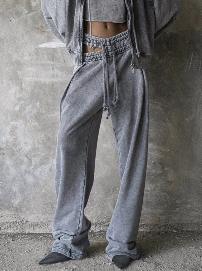 NTG Fad Light Grey / S Retro double waist drawstring hollow casual straight sweatpants