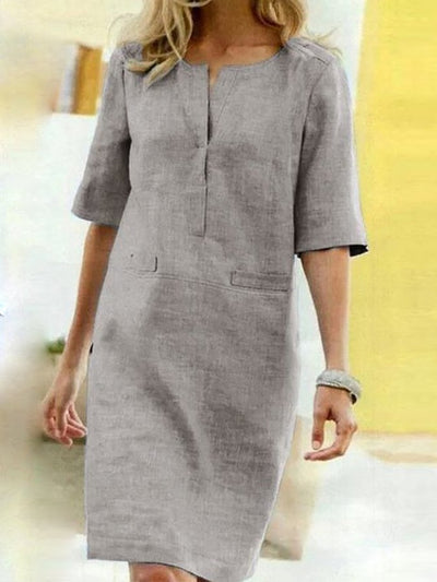 NTG Fad Light Grey / S Women's Cotton Linen Short Sleeve Dress