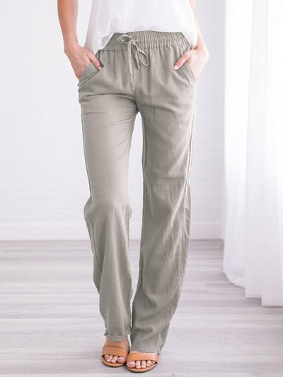 NTG Fad Light Grey / S Women's Solid Color Cotton Linen Loose Casual Trousers