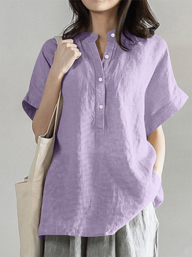 NTG Fad Light Purple / S Women's Solid Casual Short Sleeve Shirt