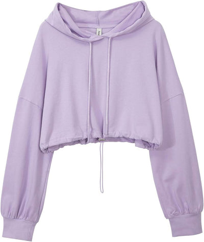 NTG Fad Lilac / XX-Large Cropped Hoodies Long Sleeve Drawstring Casual Crop Top