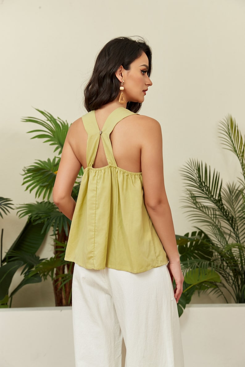 NTG Fad Linen Sleeveless V-neck Tank Top with Back Adjustable Button