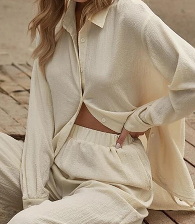 NTG Fad Linen Solid Slit Cardigan and Wide-Leg Pant Suits