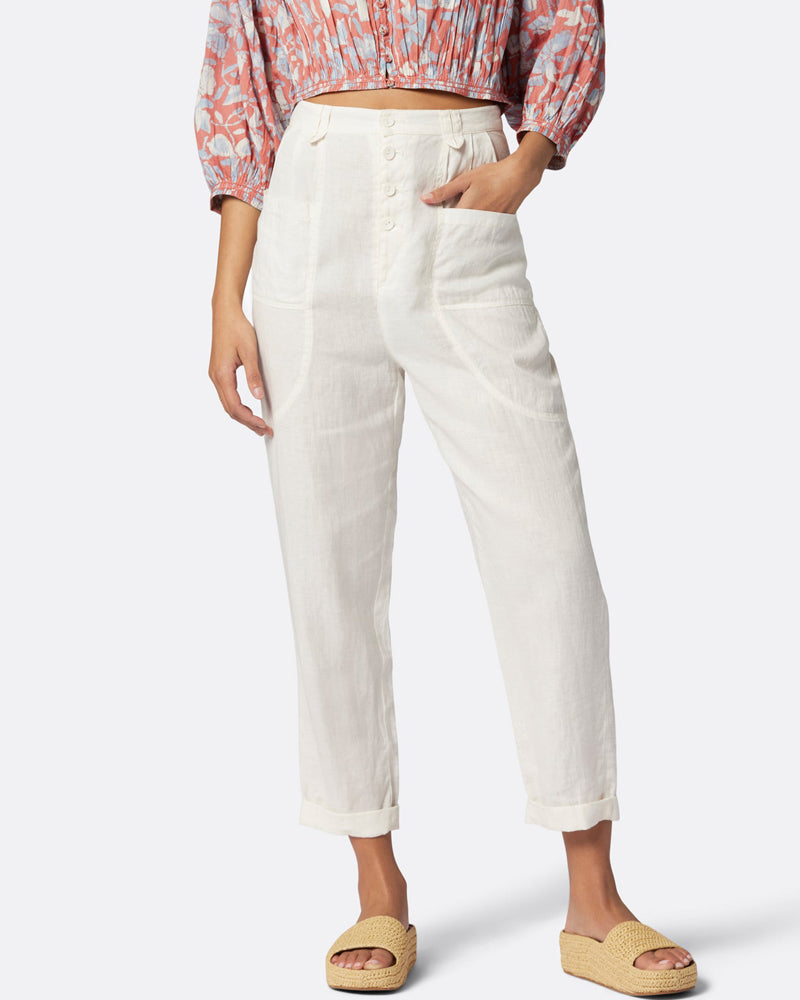 NTG Fad M / White Relaxed Linen Tapered Pants-(Hand Make)