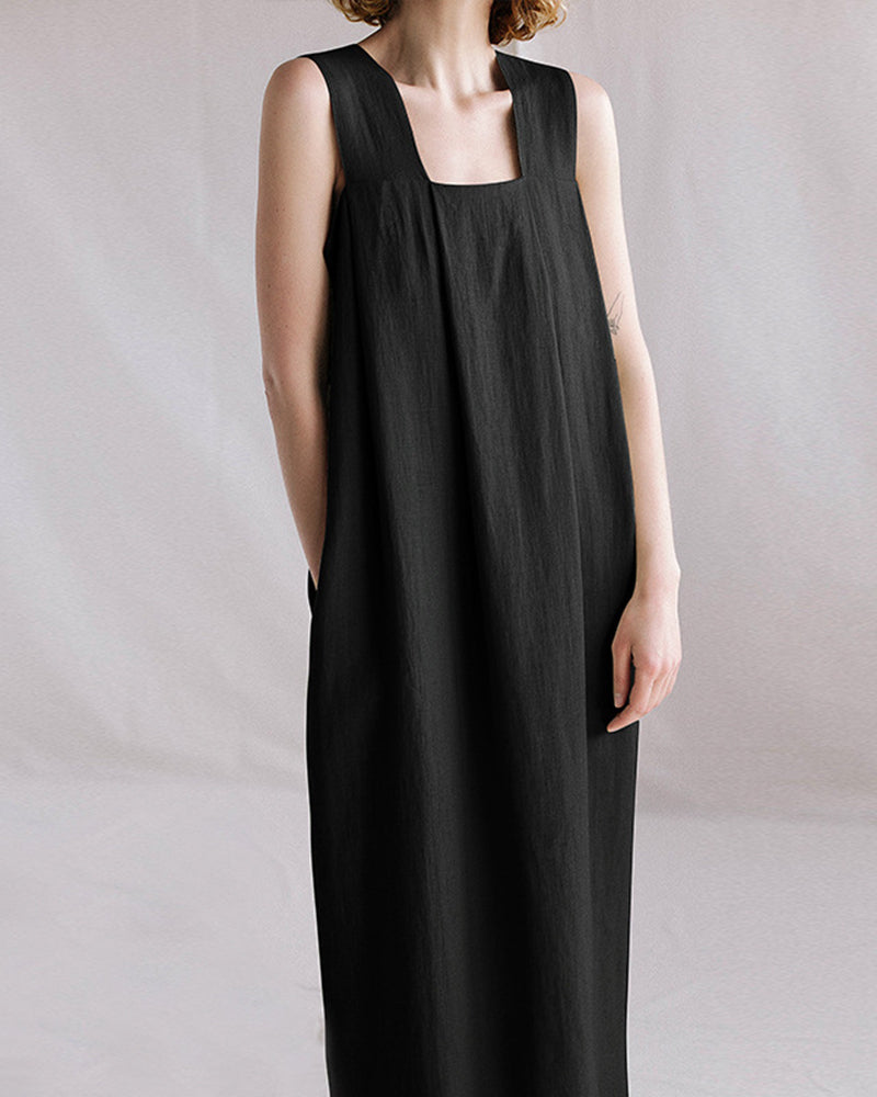 NTG Fad Maxi Dresses Black / S(4-6) Casual Loose Square Neck Sleeveless Backless Mid Length Dress