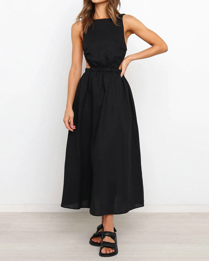 NTG Fad Maxi Dresses Black / S(4-6) O Neck Backless Slit Party Long Dress