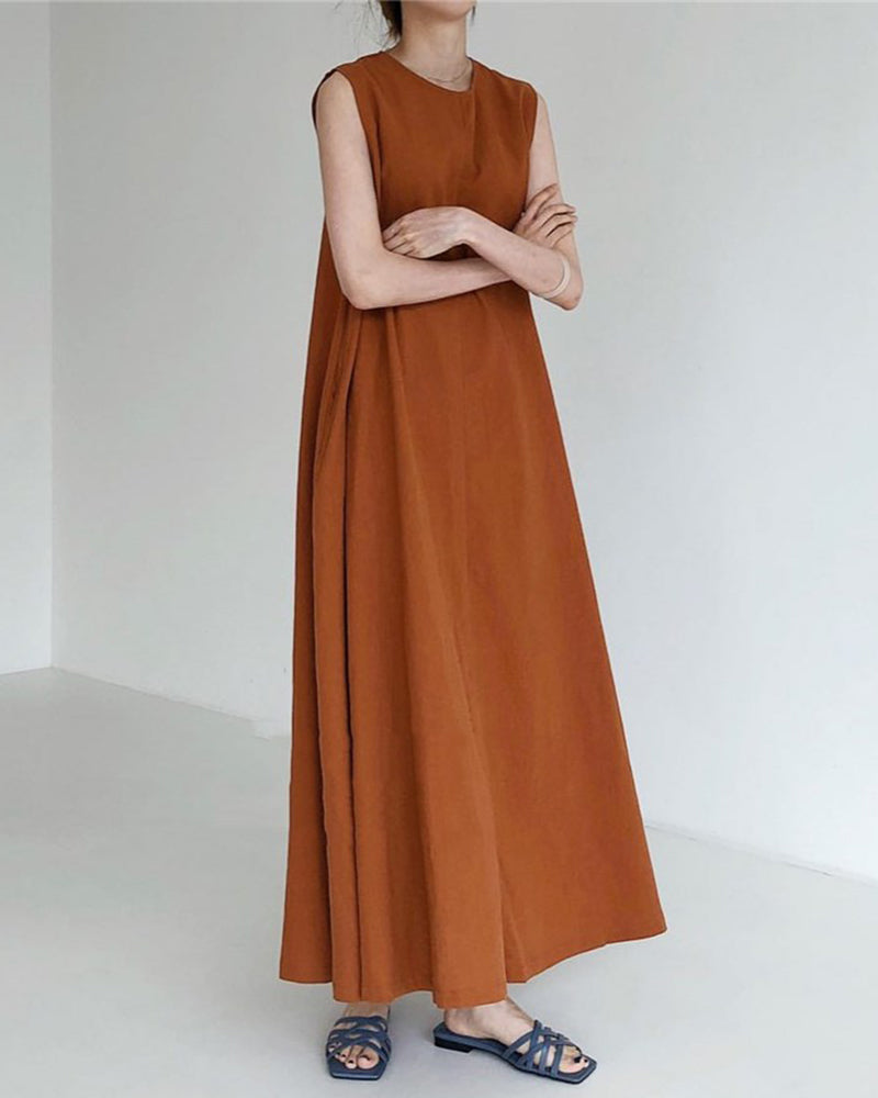 NTG Fad Maxi Dresses Caramel / One size Chic Loose Fit Tank Dress Casual Sleeveless Midi Dresses
