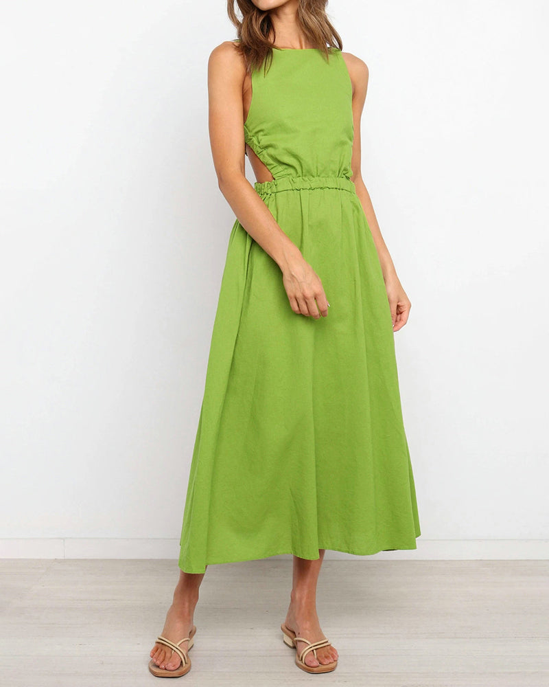 NTG Fad Maxi Dresses Green / S(4-6) O Neck Backless Slit Party Long Dress