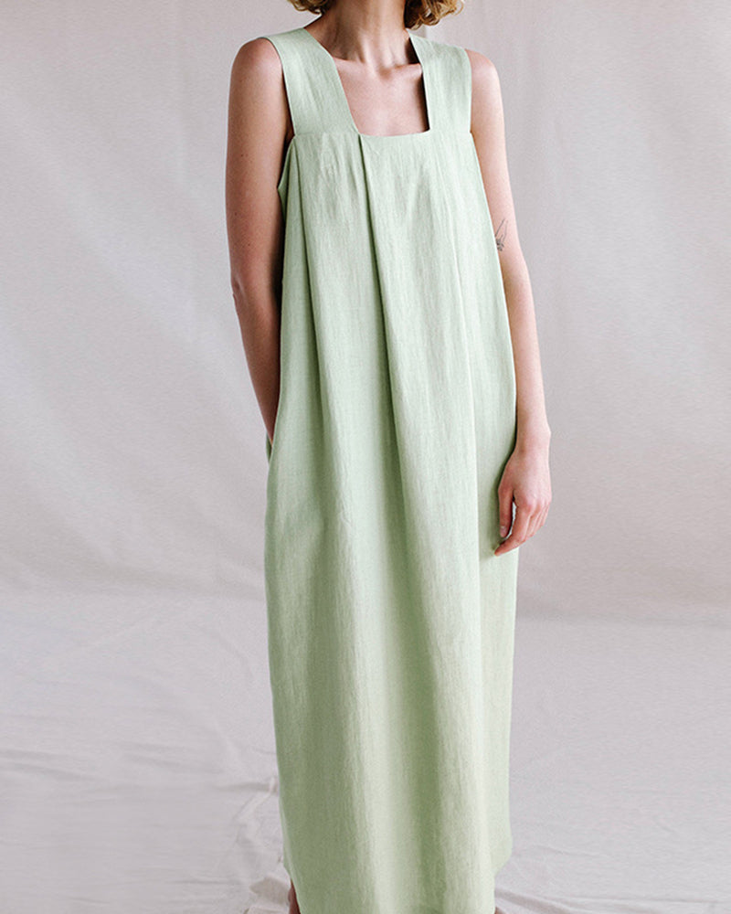 NTG Fad Maxi Dresses Light Green / S(4-6) Casual Loose Square Neck Sleeveless Backless Mid Length Dress