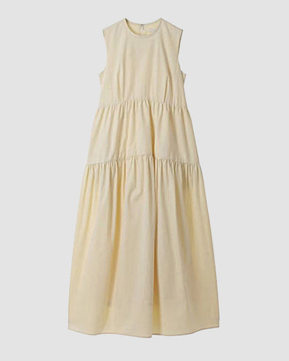 NTG Fad Maxi Dresses Sleeveless A-line Pleated Round Neck Mid-length Dresses