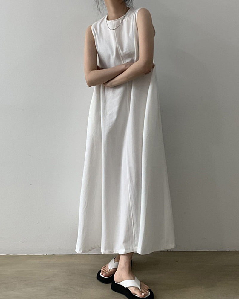 NTG Fad Maxi Dresses White / One size Chic Loose Fit Tank Dress Casual Sleeveless Midi Dresses