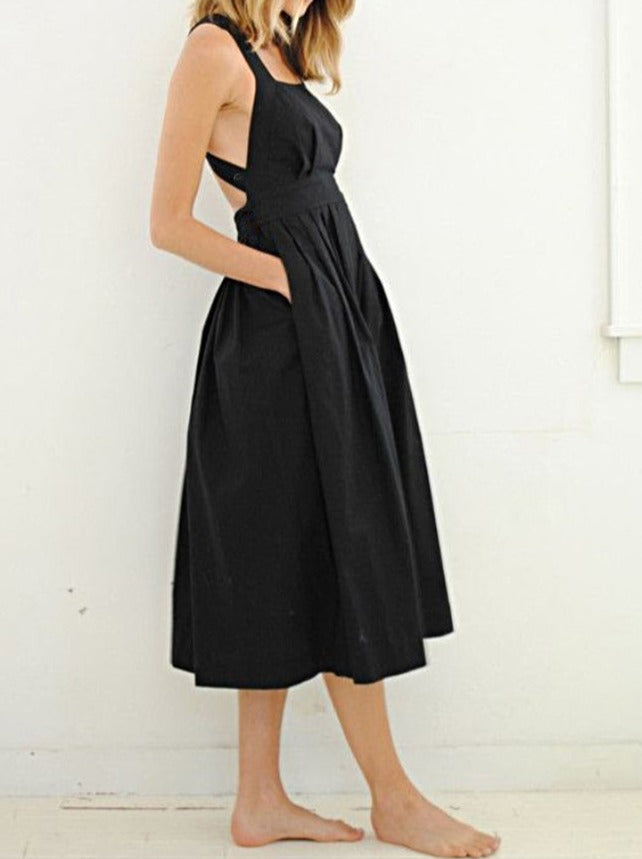NTG Fad Midi Dresses Black / S(4-6) Solid Color Sleeveless Backless Midi Dress