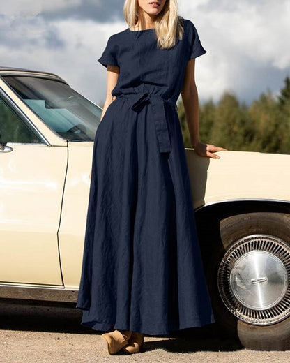 NTG Fad Midi Dresses Dark Blue / S(4-6) Short-sleeved O-neck solid color fashion casual dress