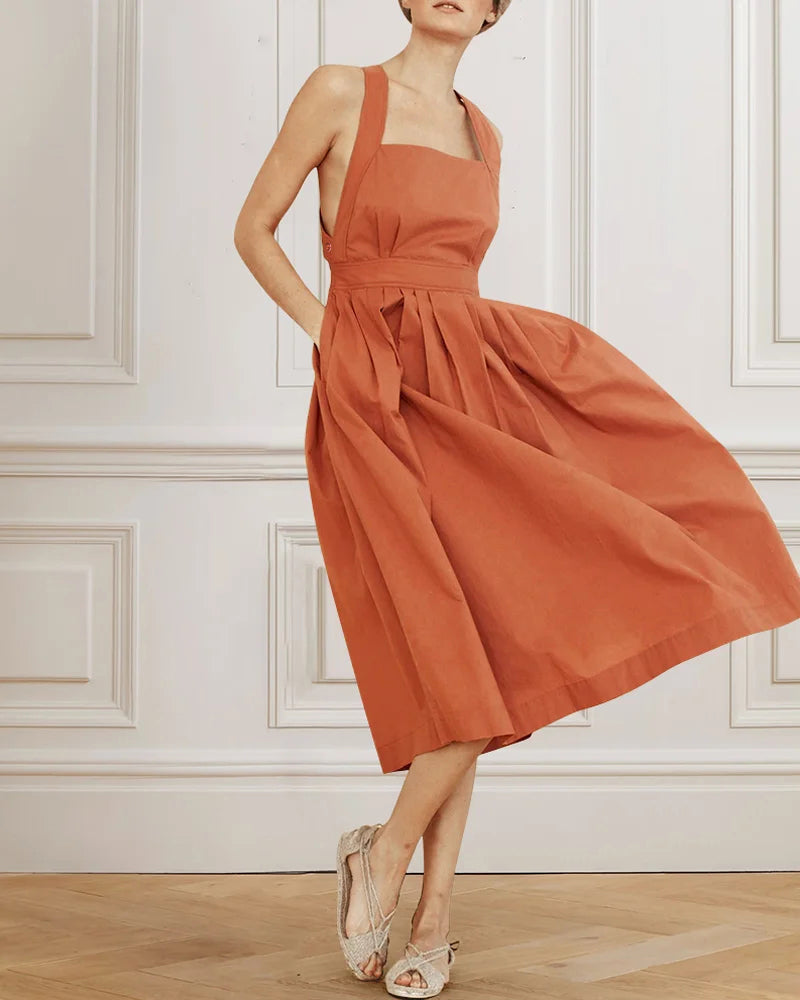 NTG Fad Midi Dresses Orange / S(4-6) Solid Color Sleeveless Backless Midi Dress