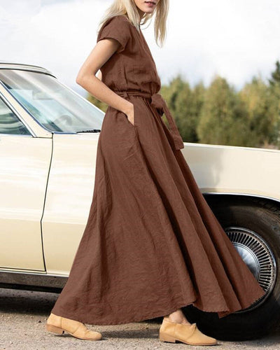 NTG Fad Midi Dresses Short-sleeved O-neck solid color fashion casual dress