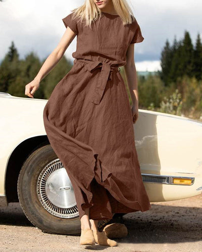 NTG Fad Midi Dresses Short-sleeved O-neck solid color fashion casual dress