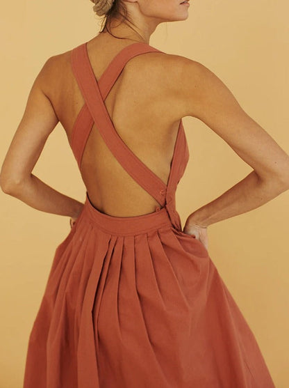 NTG Fad Midi Dresses Solid Color Sleeveless Backless Midi Dress