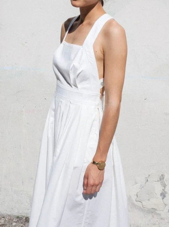 NTG Fad Midi Dresses White / S(4-6) Solid Color Sleeveless Backless Midi Dress
