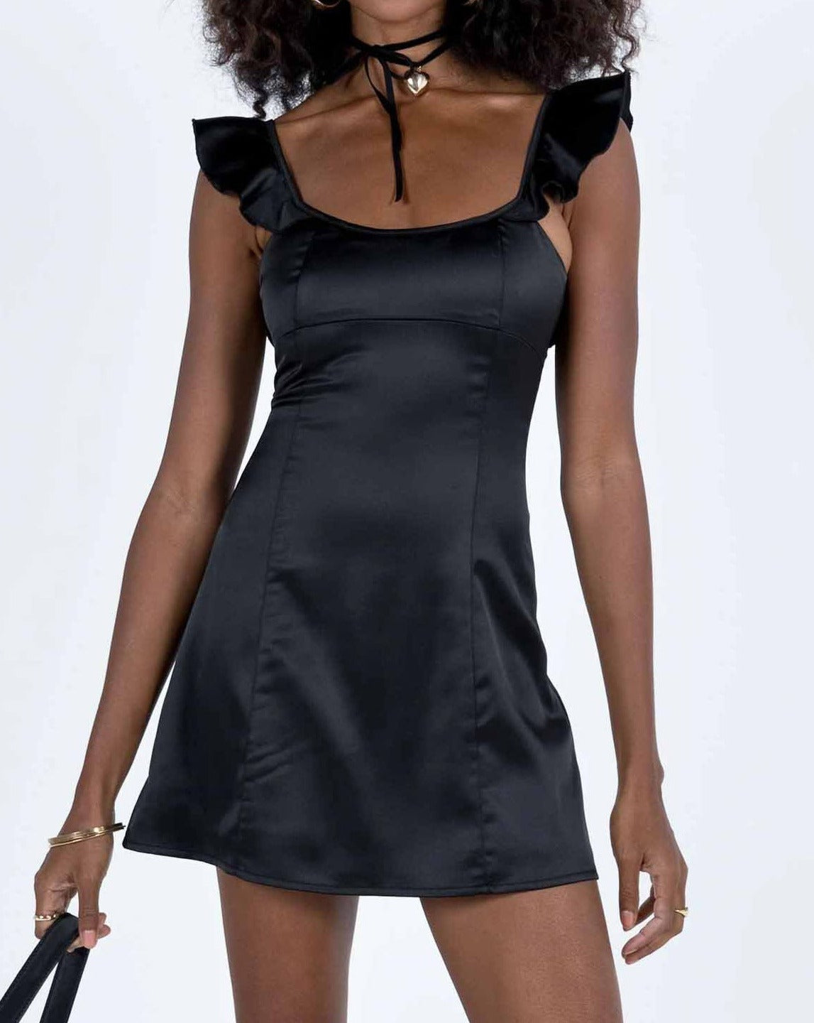 NTG Fad Mini Dresses Black / S Ruffled slim fit dress