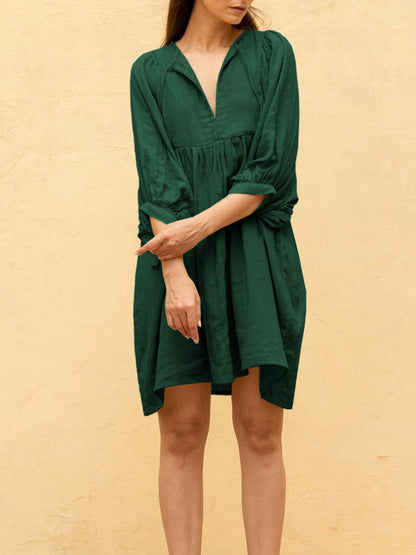 NTG Fad Mini Dresses Dark Green / S Women Loose Lantern Sleeve Casual Dress