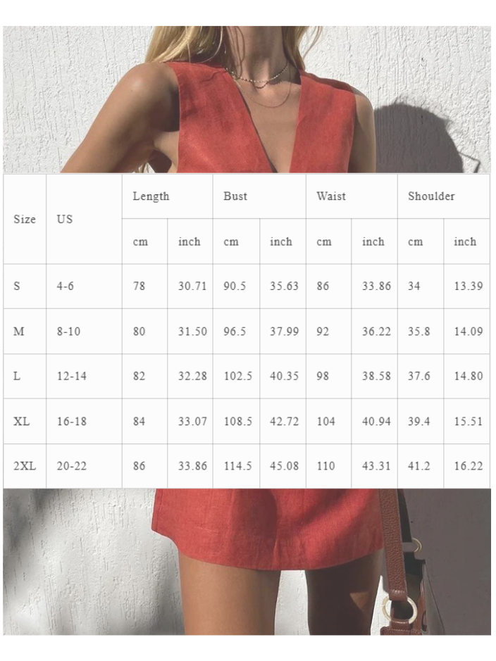 NTG Fad Mini Dresses Linen Sleeveless Slim V-neck Vest Dress