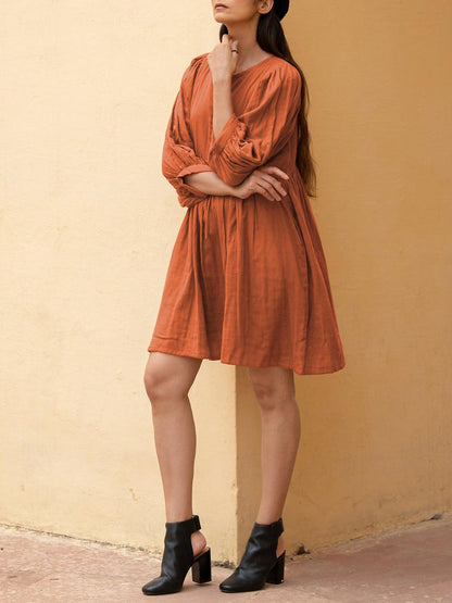 NTG Fad Mini Dresses Orange / S Women Loose Lantern Sleeve Casual Dress