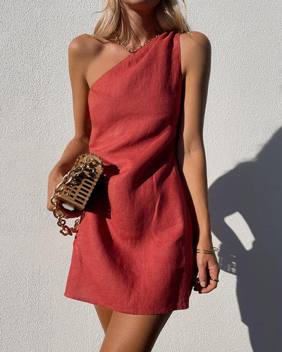 NTG Fad Mini Dresses Red / S(4-6) One Shoulder Mini Dress Summer Casual Sleeveless Dress