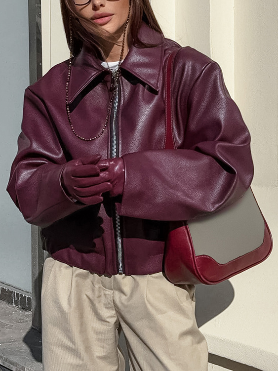 NTG Fad Motorcycle Style Burgundy Leather Jacket