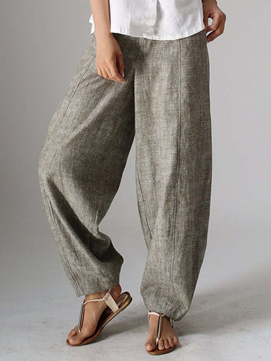 NTG Fad Natural / S Solid Color Casual Plain Linen Pants
