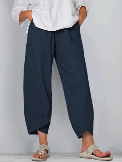 NTG Fad Navy Blue / S Women's loose cotton elastic waist wide-leg pants